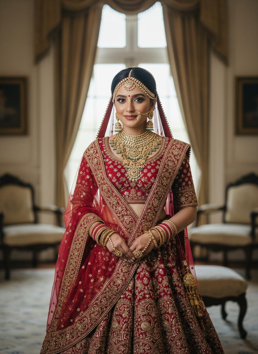Bride in red lehenga